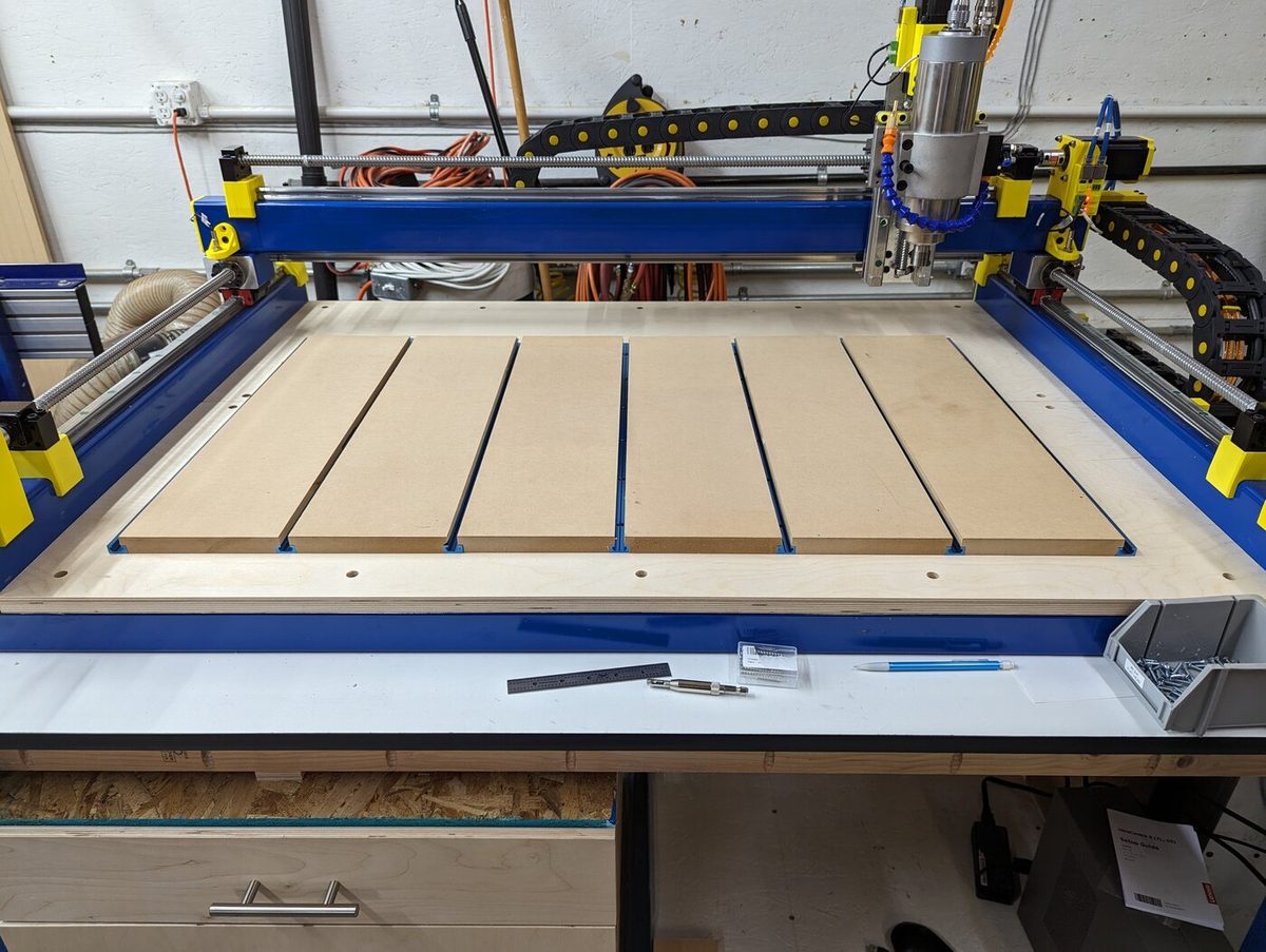 Assembled CNC machine on its bench